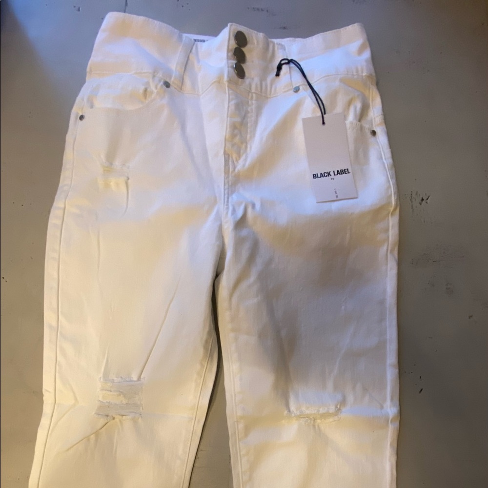 Black Label White Distressed Skinny Jeans, Size 13